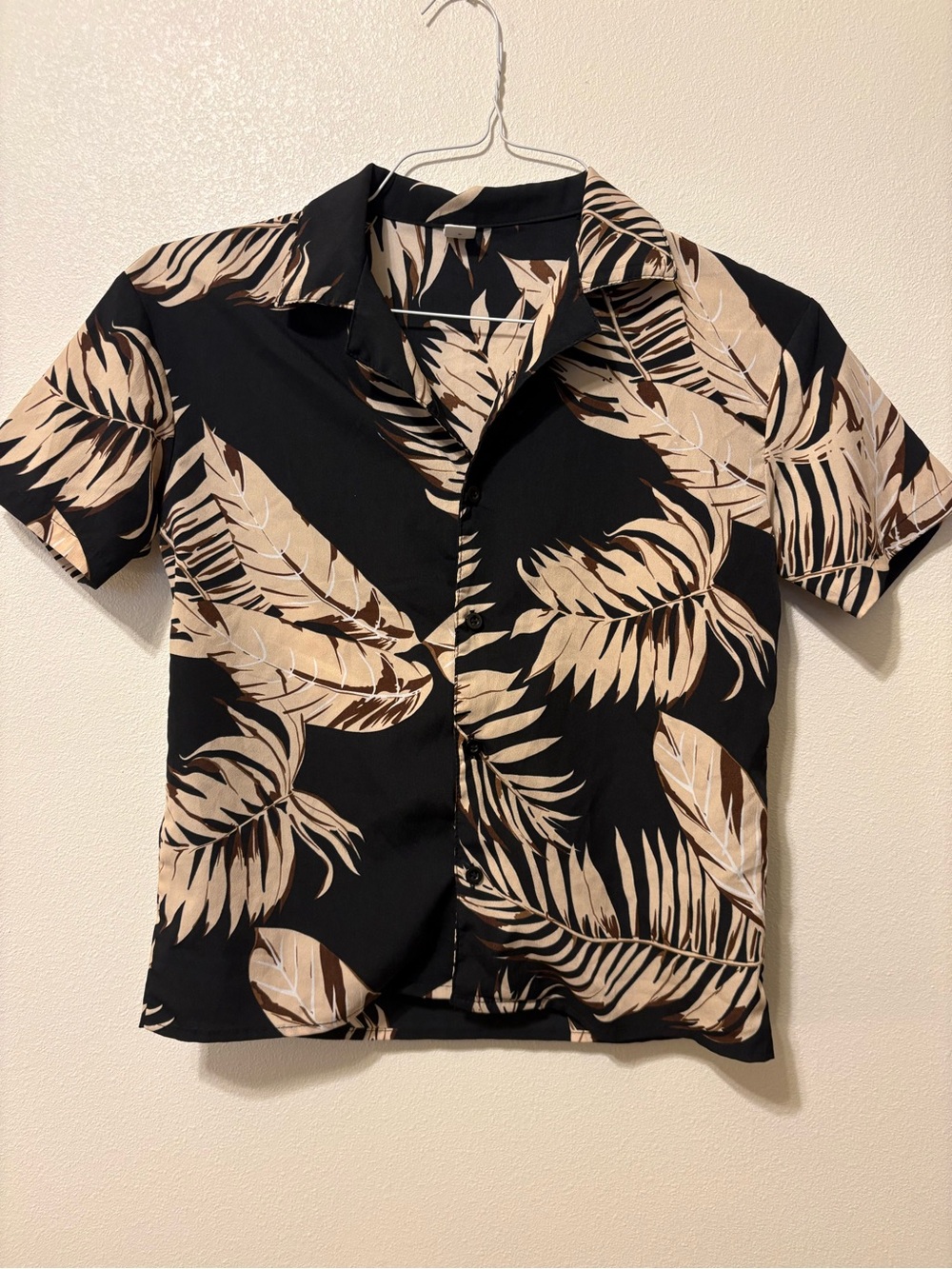 Boys Black Tropical Leaf Short-Sleeve Shirt